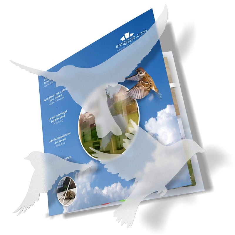 imaggge.com Anti-Collision Stickers to Prevent Bird Strikes on Window Glass - Set of 20 Silhouettes - Color: Translucent/Dusted - Window Clings Decals - Birds Prevention Deflectors Reflectors - Image 1